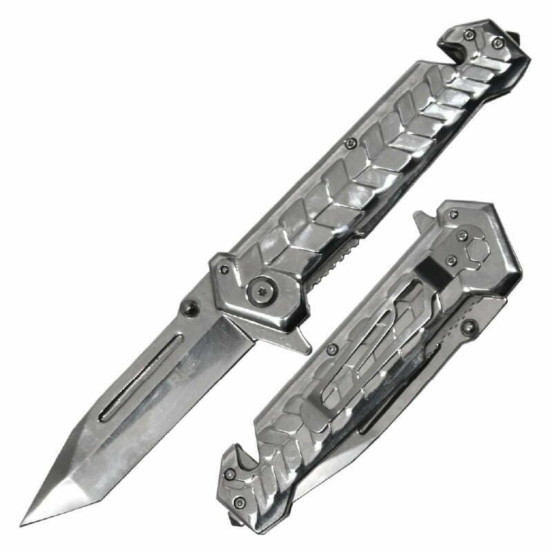 Heavy Duty Tanto Folding Knife – Silver
