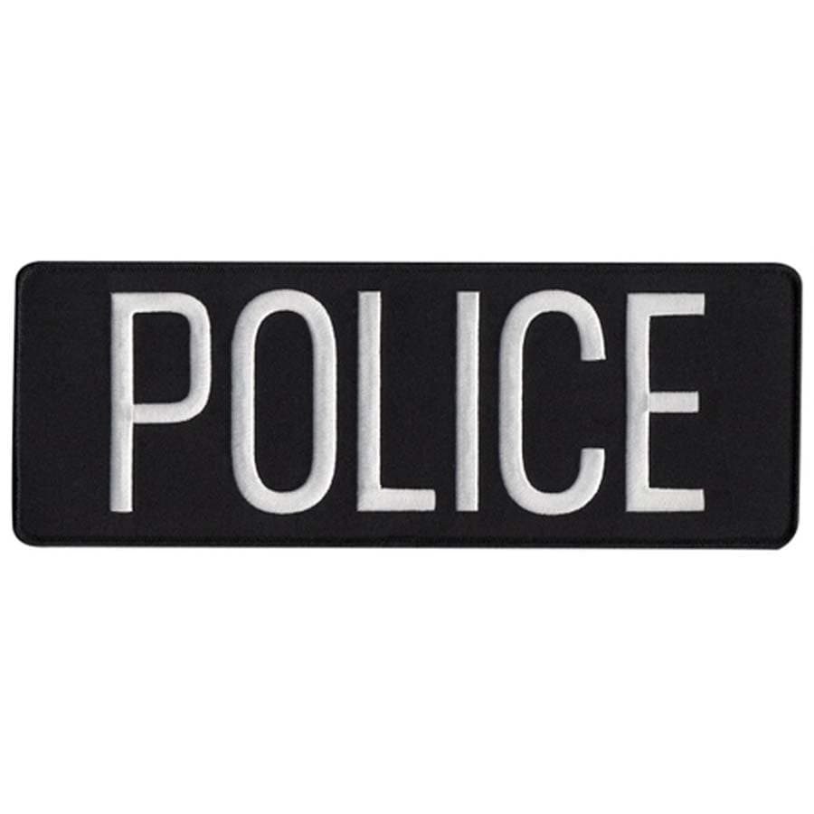 Police Back Patch – Embroidered – White on black